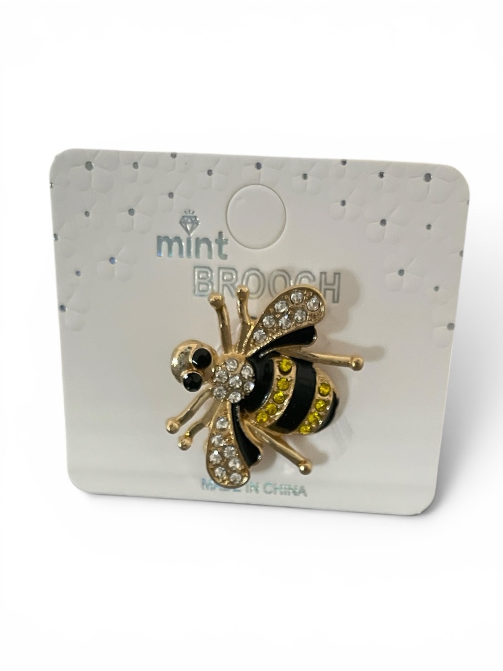 ALL THE BUZZ GOLD TONE RHINESTONE ENCRUSTED BEE BROOCH PIN